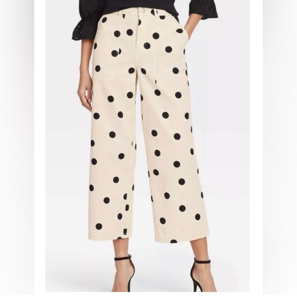 Target Who What Wear Polka Dot Wide Leg Culotte Style Denim Pants Size 6